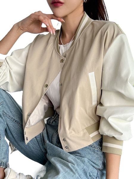 

dazy two tone drop shoulder bomber jacket x4r8#, Black;brown