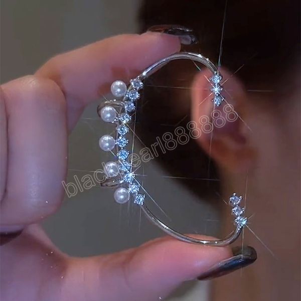 

charm inlaid pearl crystal ear clips for women metal butterfly without piercing cuff clip earrings wedding jewelry, Silver