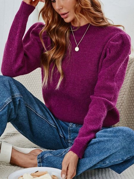 

leg-of-mutton sleeve mock neck sweater t5my#, White;black