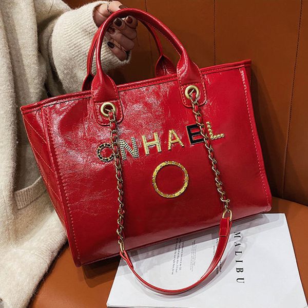 

classic luxury women's handbags evening bags ch designer metal letter badge tote bag small mini body leather beach handbag large female