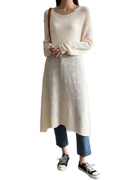 

dazy drop shoulder pointelle knit sweater dress 68hj#, White;black