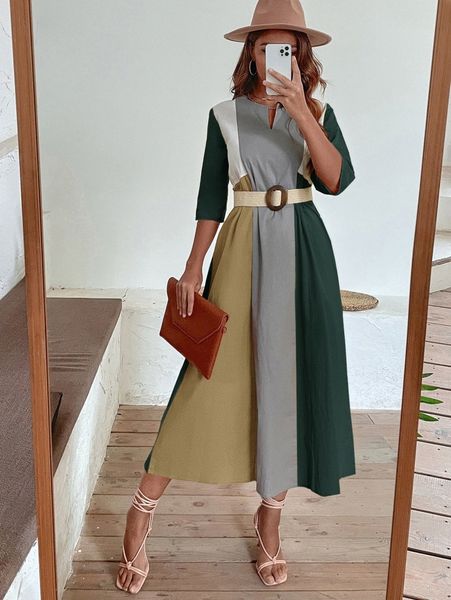 

cut and sew panel smock dress q8hy#, Black;gray