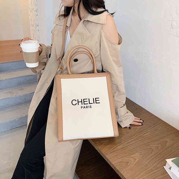 

shangpin 2022 new korean version versatile fashion canvas letter tote bag portable one shoulder diagonal women's bag