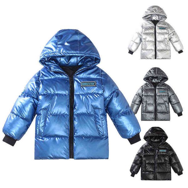 

boys winter jackets new mid-length thick hooded down jackets for baby boys warm cotton jackets with space printing for boys j220718, Blue;gray