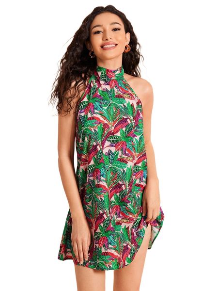 

x marina oliveira p.lant p.rint t.ie b.ack h.alter d.ress f8fv#, Black;gray