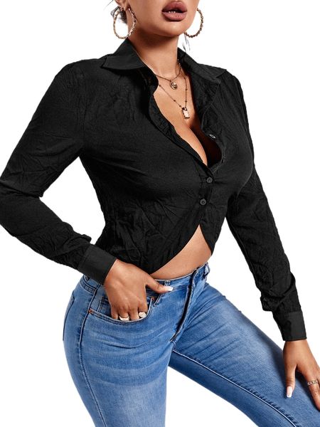 

asymmetrical hem button front shirt h3ue#, White