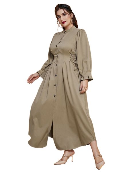 

plus lace-up side button front shirt dress t4xf#, Black