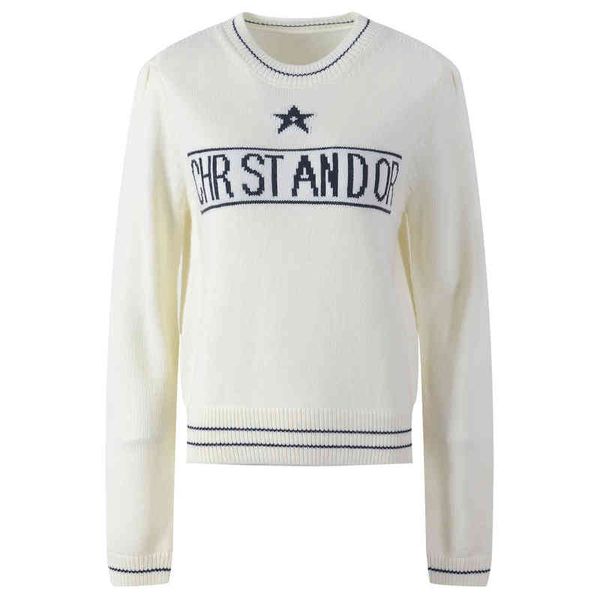 

crew neck star autumn winter new style sweater long sleeve elegant women's embroidery, White