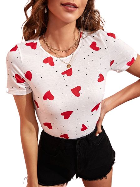 

heart print form fitted tee i3cu#, White