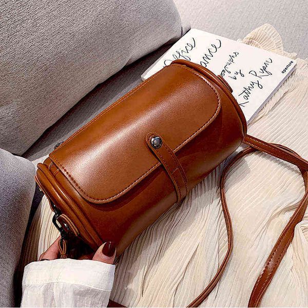 HBP Akşam Çantaları Vintage Crossbody için Kadınlar için Crossbody 2022 Kız Müşterisi Moda Günlük Düz Renk Namlu Şeklinde PU Deri Tasarımcı Çantalar 220705