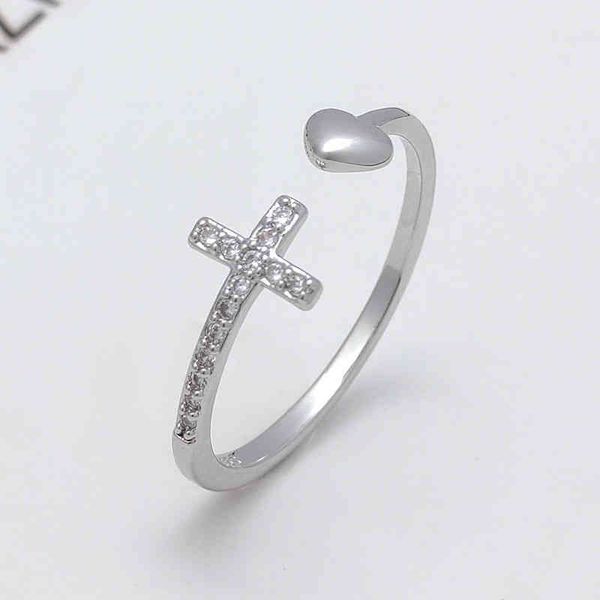 

rings love cross ring female fashion heart set zircon hip hop ring jewelry, Silver