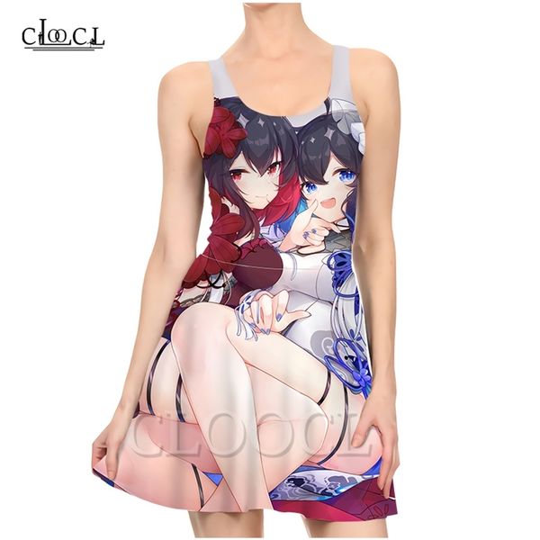 

japanese anime honkai impact 3rd dresses for women 3d print summer dress sleeveless casual party dress 220617, Black;gray