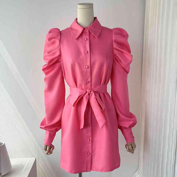 

casual dresses foreign trade original single party goddess bubble sleeve lapel breasted loose tie bow short dress, Black;gray