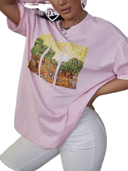 

sxy graphic print drop shoulder oversized tee z78h#, White