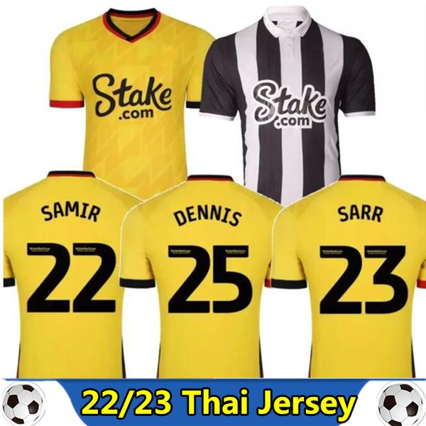 

22 23 joao pedro sema mens soccer jerseys louza cleverley cathcart kiko f. sarr dennis s. kalu home away 3rd short sleeve football shirt, Black;yellow