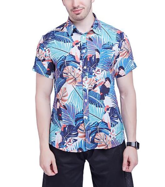 

men's casual hawaiian shirt tropical button down beach shirts quick dry aloha leaf imprint tshirts, White;black