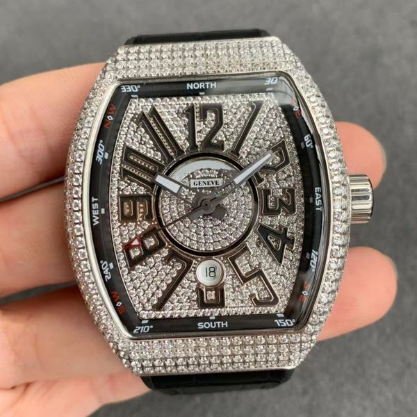 TOP ABF fabbrica orologi da uomo Macchina automatica ETA 2824 Movimento 44 x 54 mm Cinturino in caucciù Lente d'ingrandimento in zaffiro Fibbia pieghevole Pieno di diamanti