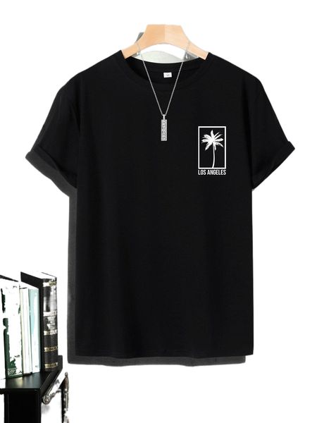 

men coconut tree & letter graphic tee w3yg#, White;black