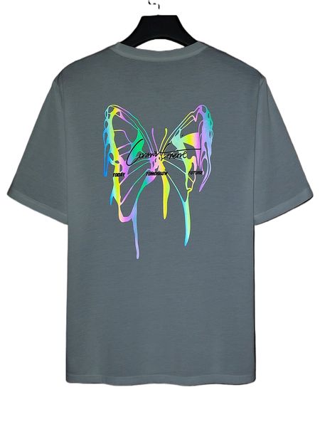 

men reflective butterfly & letter graphic tee t399#, White;black