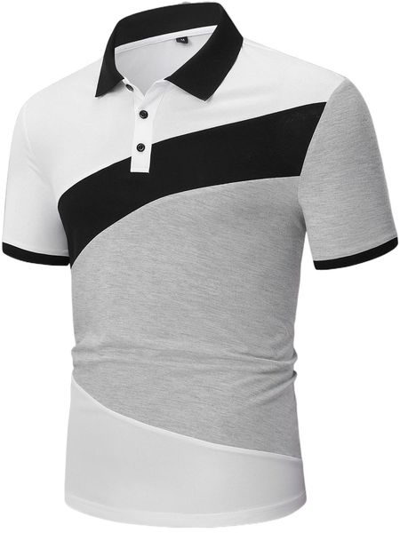 

men colorblock polo shirt q15u#, White;black
