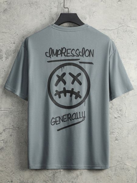 

men letter & cartoon face print tee e5bi#, White;black