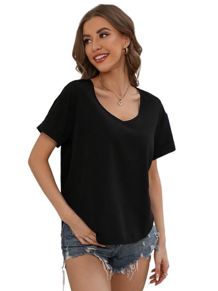 

solid v-neck blouse c4gc#, White