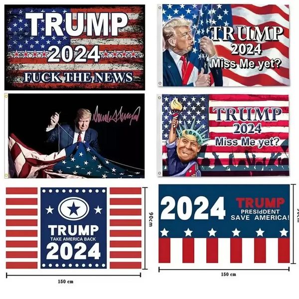 Consegna veloce Progettato Trump 2024 Salva la bandiera americana Miss Me Yet Bandiere della campagna Home Garden Banner Decorazioni all'ingrosso