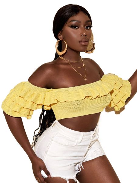 

sxy off shoulder ruffle trim layered sleeve knit d5iy#, White;black