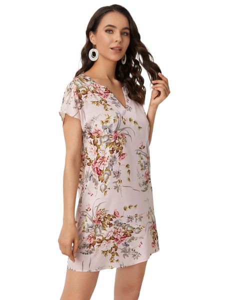 

notch neck botanical print dress s0aw#, Black;gray