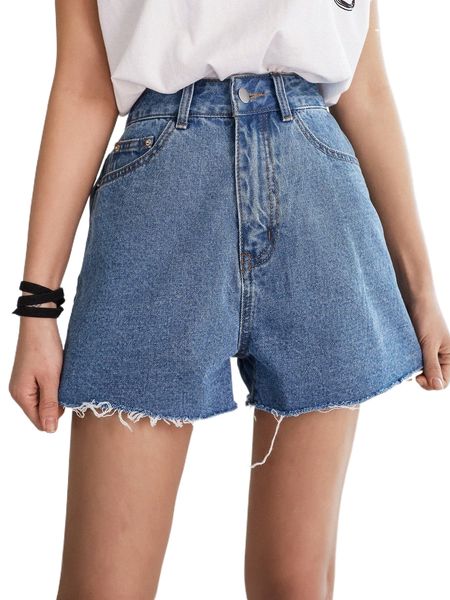 

dazy high waist raw trim denim shorts p7ot#, White;black