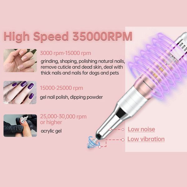 

professional nail sander 30000rpm rechargeable portable with led display and 6 tips sanding for pedicure manicure drill machine