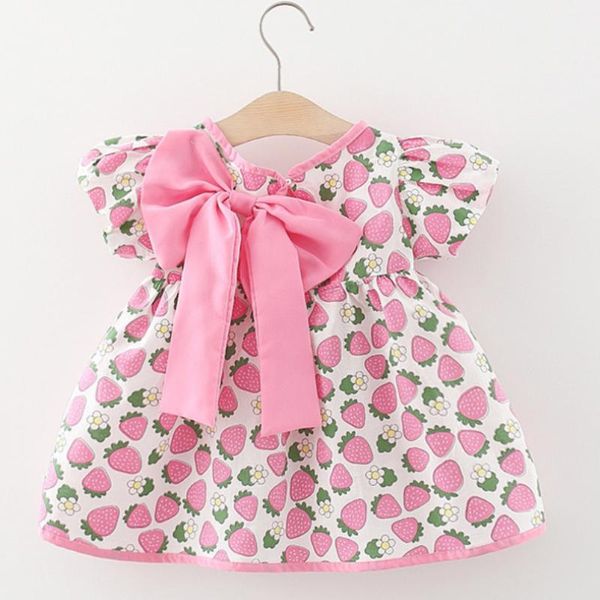 Abiti da ragazza Abito da bambina 2022 Summer Korean 'Strawberry Stampa di fragole senza spalla Stile straniero Sleeve Dressgirl Princess's Princess's Dressgirl's