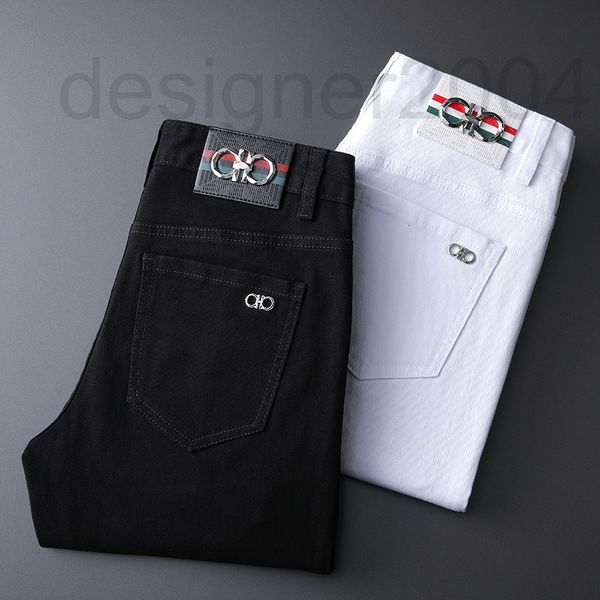 

men's jeans designer live broadcast of men's black and white jeans 2021 autumn winter fashion br new elastic slim straight pants n, Blue
