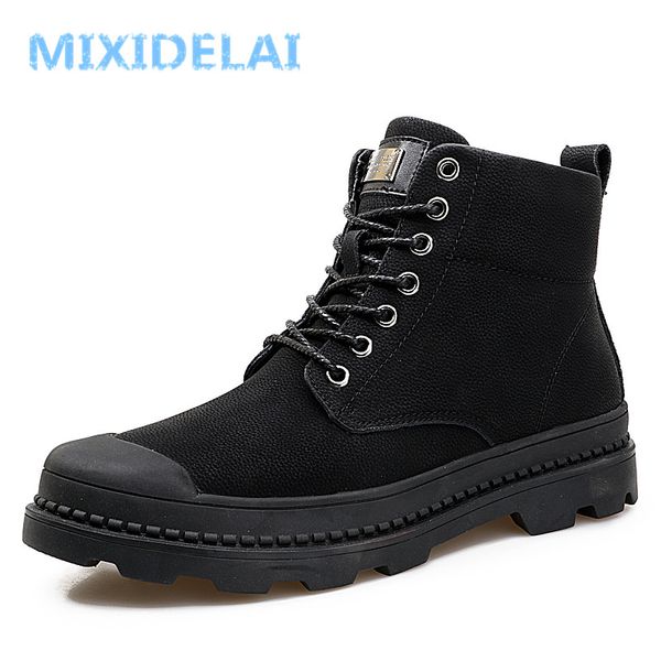 Alta Qualidade Genuine Leather Men Botas Inverno Água À Prova D 'Água Ankle Boots Andar Botas Ao Ar Livre Working Snow Men Sapatos