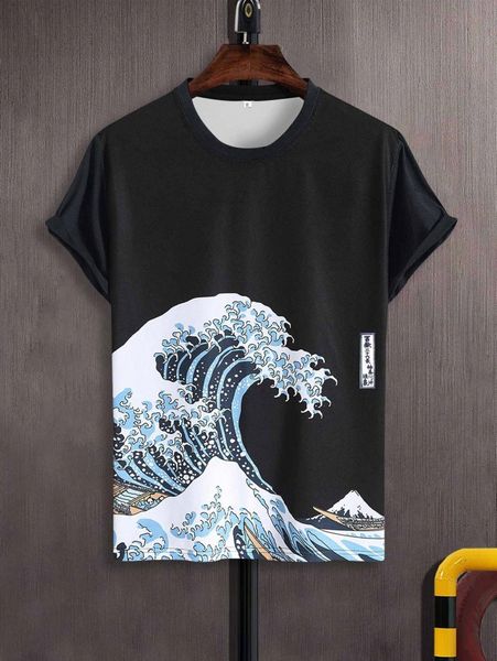 

men wave & letter graphic tee m7gu#, White;black