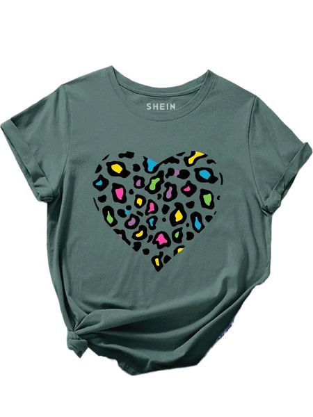 

leopard heart print tee q63e#, White