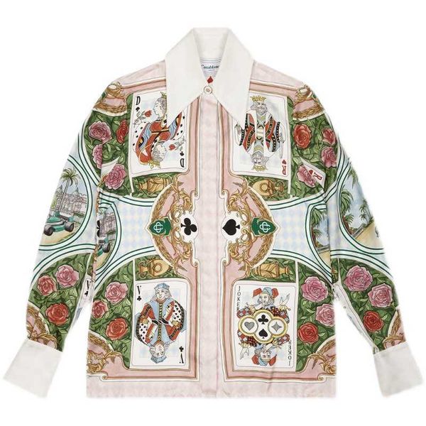 

men's casual shirts original new casablanca 22ss le jardin des cartes card racing long sleeve shirt, White;black