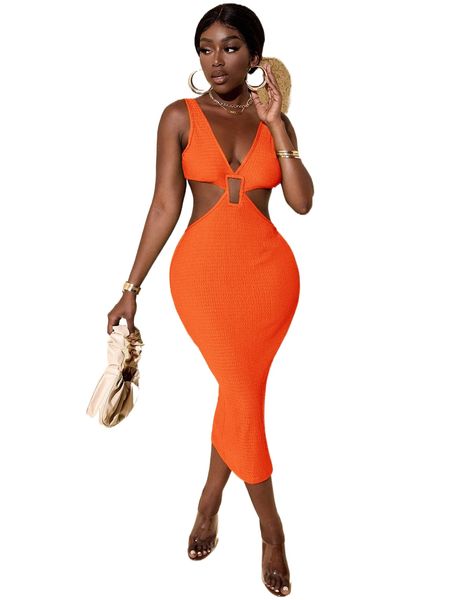 

neon orange cut out bodycon dress h8bh#, Black;gray