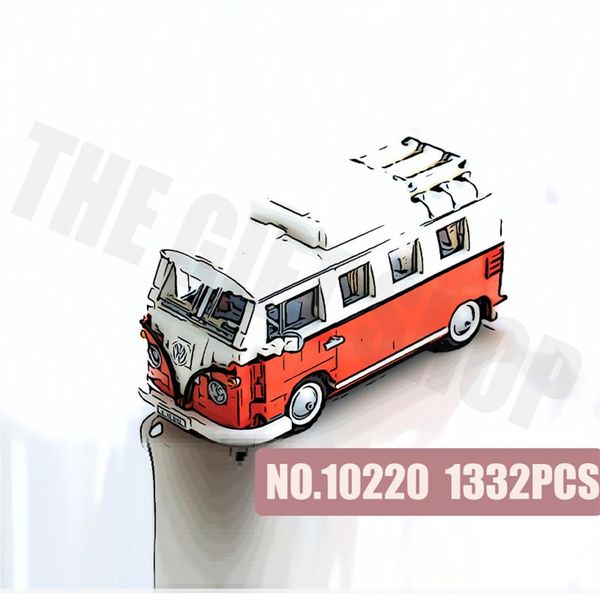 

21001 creator block 10220 t1 camper rv travel car 1354pcs street view model building kits blocks bricks education toys286a