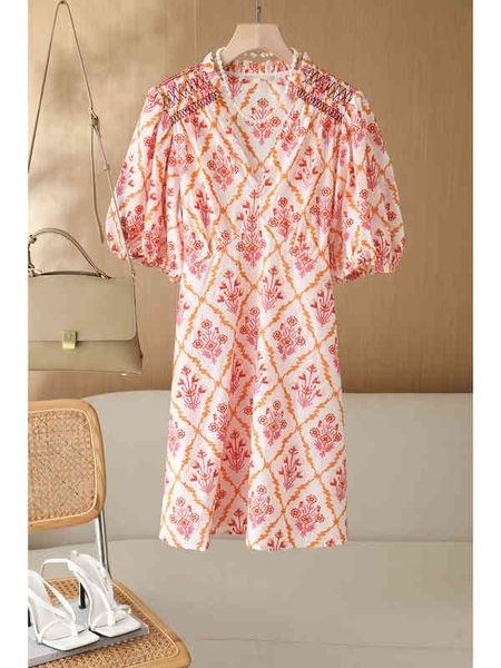 

casual dresses mj summer floral embroidered v-neck puff sleeve mini dress lace-up vacation brand france paris wgkl, Black;gray