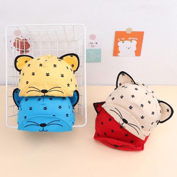 

summer fashion kitty design cat baby hat spring hats boys girls multicolor casual bucket kids cute caps, Yellow