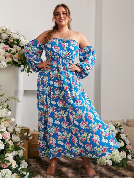 

sbetro plus floral print off shoulder dress f6zw#, Black