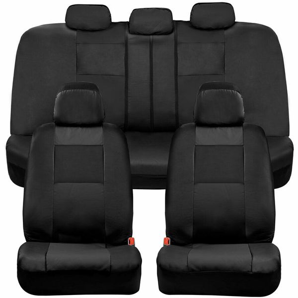 

full set pu leather car seat covers - front & rear two-tone in black