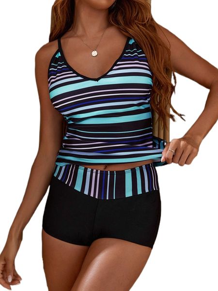 

striped shorts bikini swimsuit l8sp#, White;black
