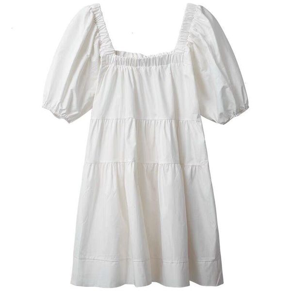 

sweet girl summer mini dress women casual solid puff sleeves korean style cotton, Black