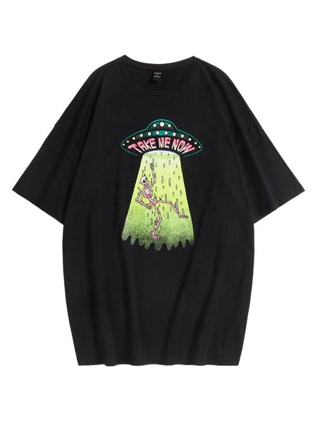 

x ltb cartoon & slogan graphic drop sleeve t-shirt p7c5#, White