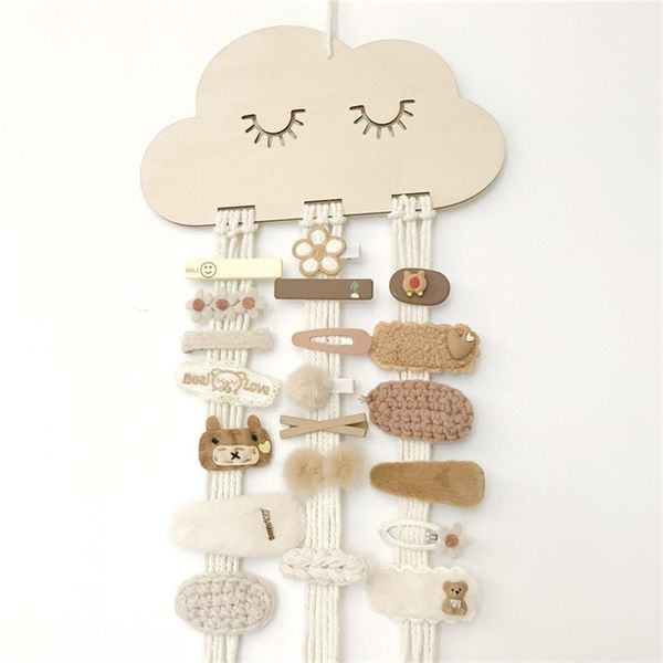 INS Nordic Wooden Cloud Baby Hair Clips Holder Princess Girls Hairpin Hairband Storage Pendant Jewelry Organizer Ornamenti da parete 220611