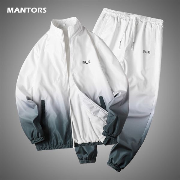 

men tracksuit 2 piece set spring autumn mens sets japanese korea fashion sportswear suit jacketpants print sportswear men 220809, Gray