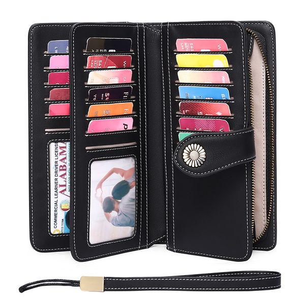 

women wallet rfid anti theft leather wallets for woman long zipper large lady clutch bag female purses card holder, Red;black