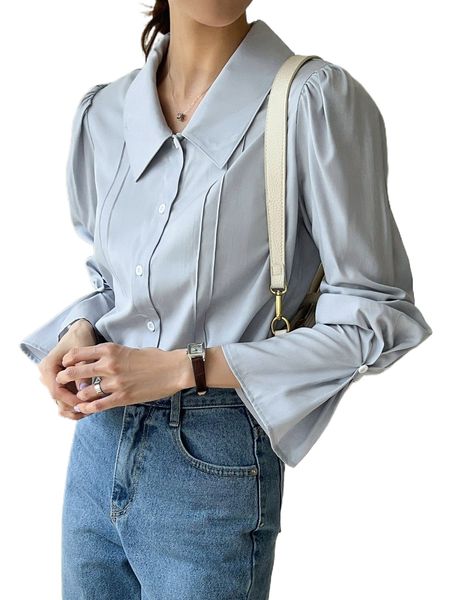 

dazy flounce sleeve button through shirt v5qm#, White